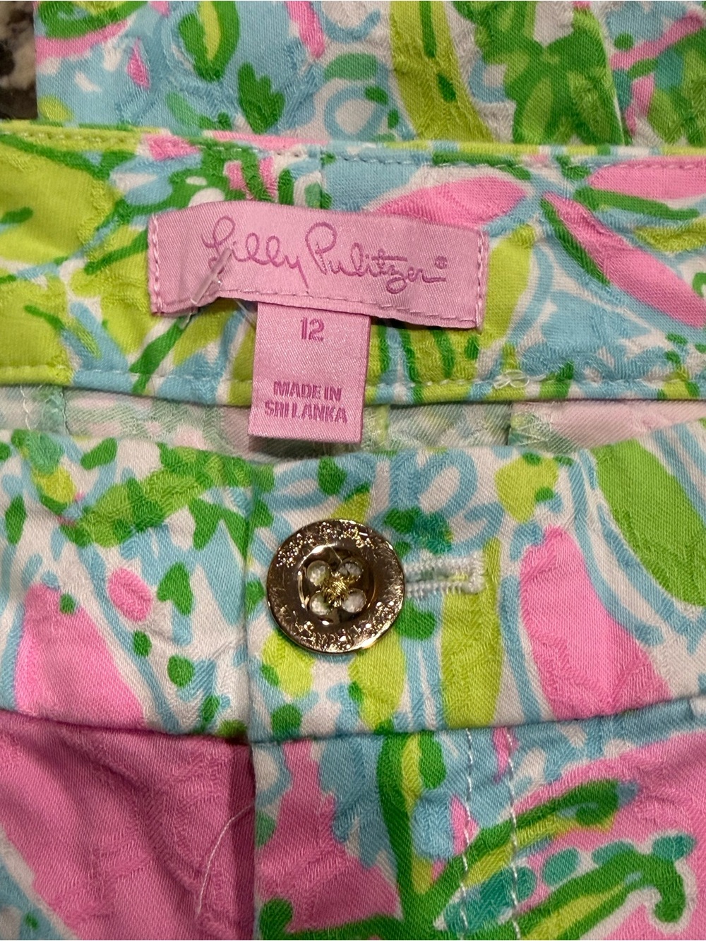 Lilly Pulitzer Bright Floral Stretch Pants - Pink & Green Sz 12 - Picture 7 of 7